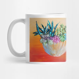 succulent plant in a pot, plant painting, boho colors, succulent on orange background Mug